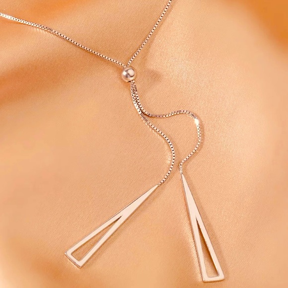 ✨✨.925 Sterling Silver Triangle Lariat Necklace✨ - Picture 2 of 5